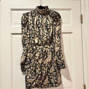 Aqua Black and Gold Paisley Long Sleeve Dress